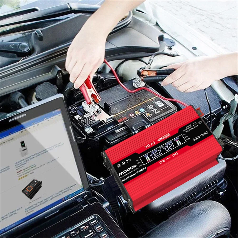 4000W Solar Power Inverter DC 12V to AC 110V/220V Pure Sine Wave Inverter Converter Solar Panel Dual USB Car Charge