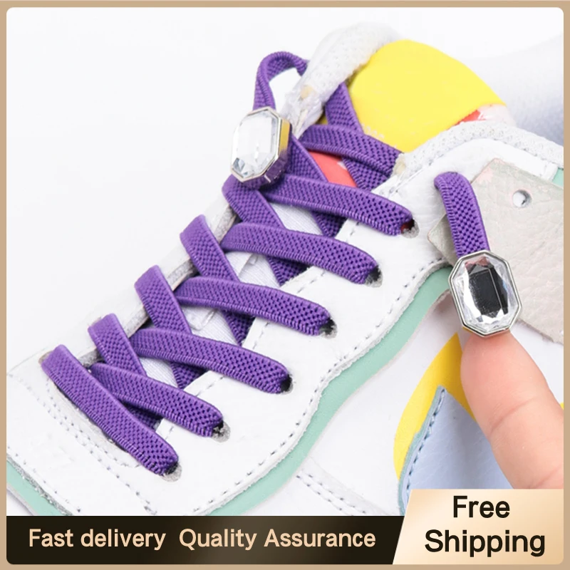 No Tie Shoelaces For Sneakers Elastic Shoe Laces Flat Diamond lock