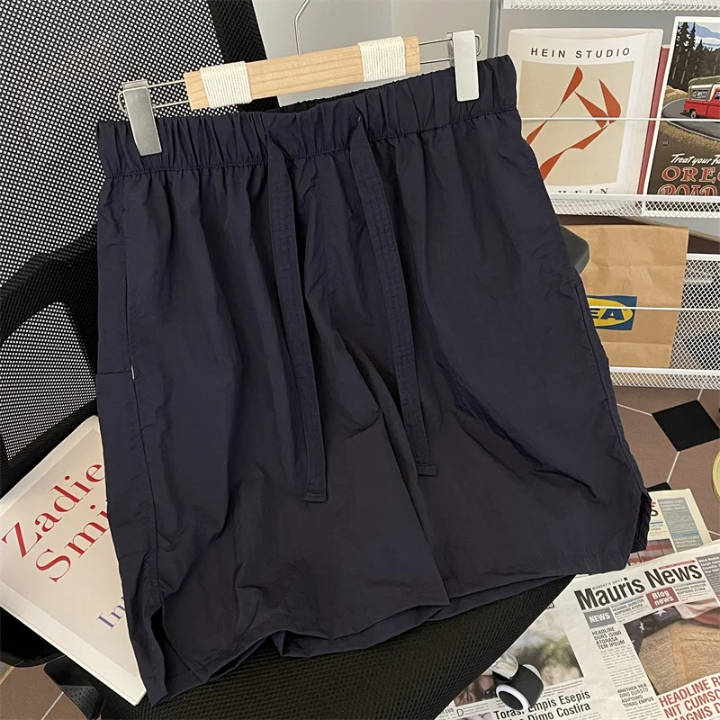 2024 Spring Summer Solid Color Casual Shorts Men's Straight Loose Sports Outerwear Shorts Quick-Drying Knee Length Pants