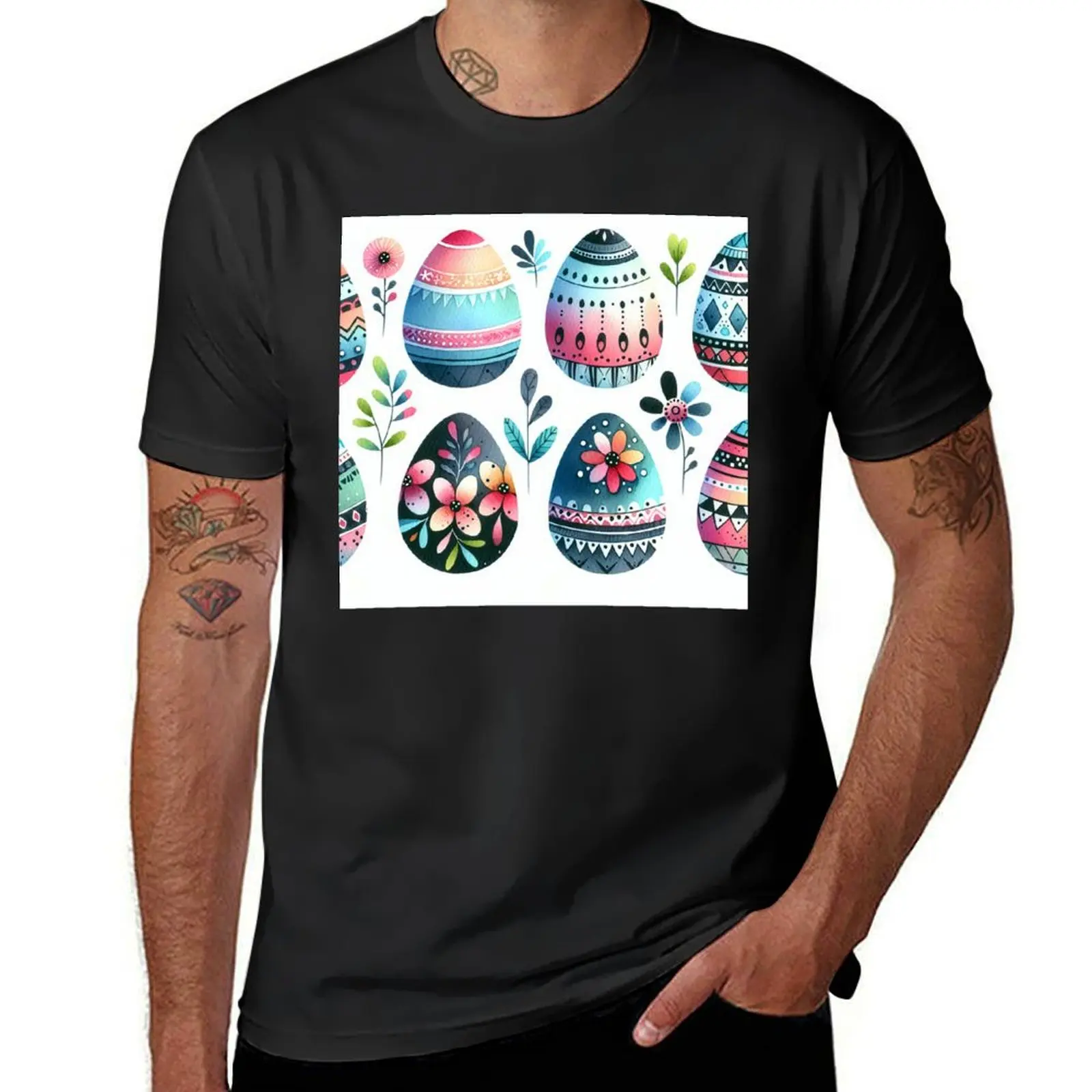 

Watercolor Easter Extravaganza: Elegant Eggs and Blooms T-Shirt korean fashion summer tops men t shirt