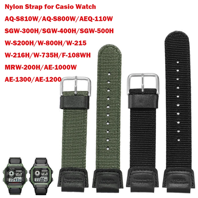 Cinturino Cinturino In Nylon Adatto Per Casio G Shock W-S200H W-800H W-216H W-735H F-108Wh W-215 Aeq-110W /Sgw-300H/400H 18Mm Verde Nero