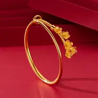 Wholesale Jewelry-- Bring Love Lucky Peach Flowers Bangles Push-and-Pull For Women Fashion Jewelry  Pure Gold Plated 1