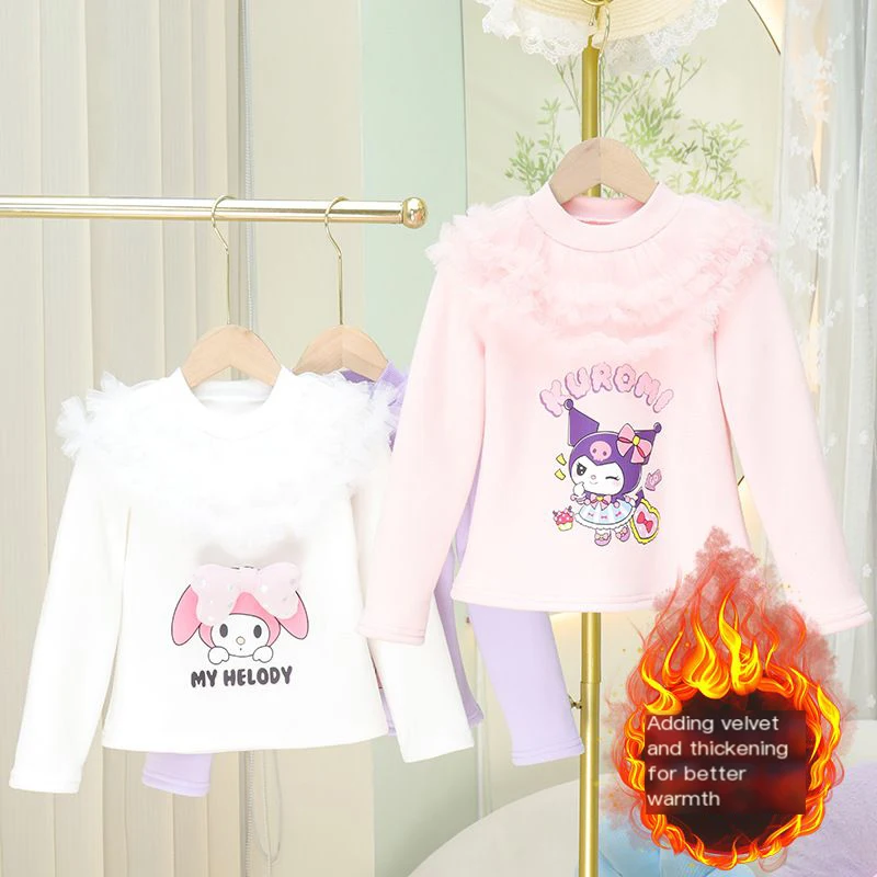 

Sanrio My Melody Kawaii Anime Childrens Warm Base Top Kuromi Cute Autumn Winter Childrens Fleece Thickened Hoodie Toys for Kids