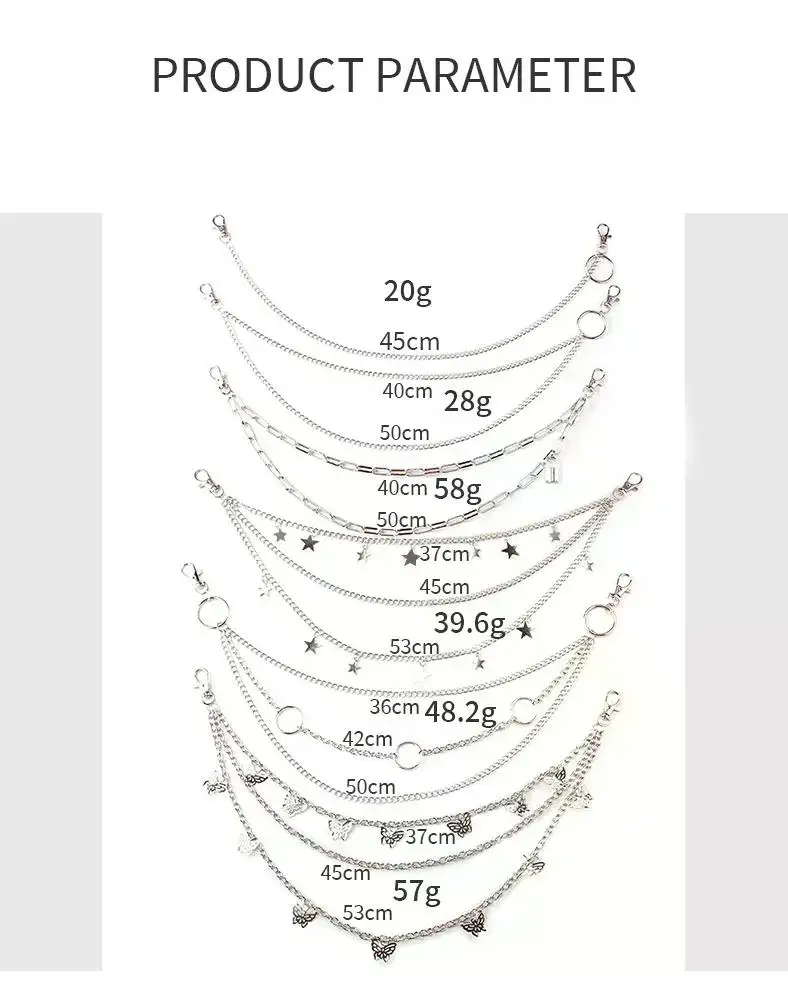 Punk Rock Layered Chain Belts Metal Keychains for Men Women Waist Key Wallet Jeans Hip-hop Pants Belt Chains Clothes Accessories