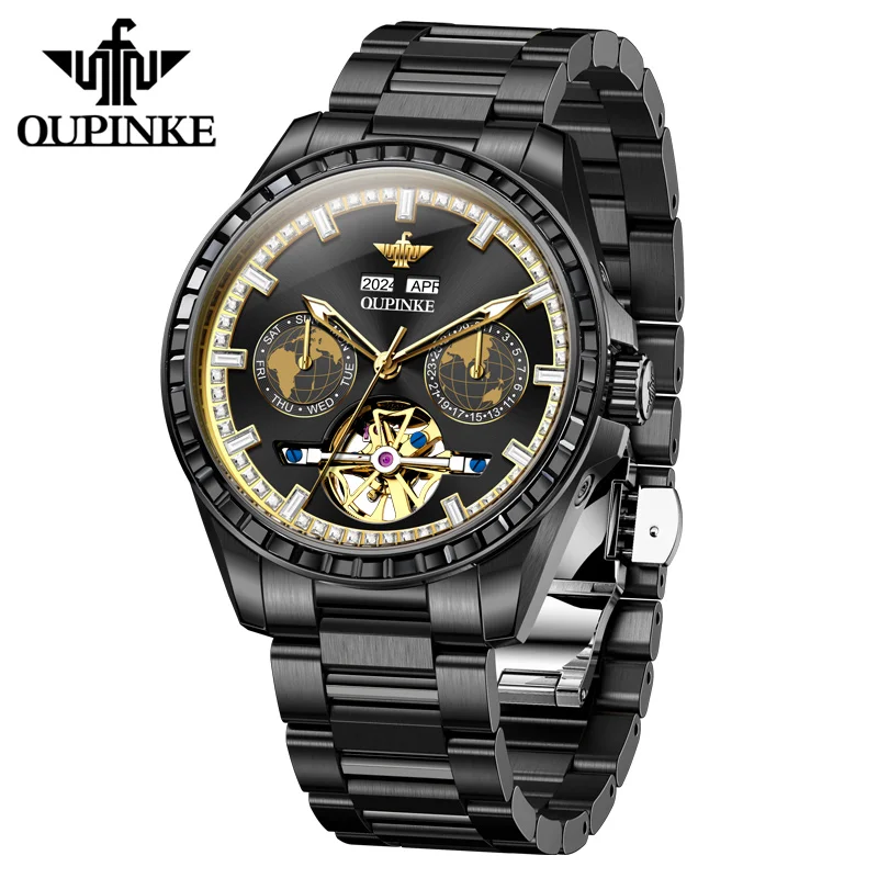 OUPINKE 3280 Hollow Skeleton Mechanical Men Watch Luxury Fashion Auto Date Watch For Men Deep Waterproof Business Man Wristwatch 5