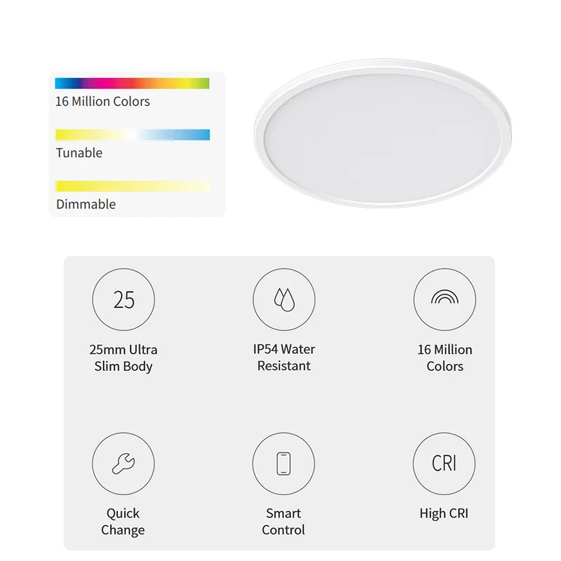 Yeelight 스마트 LED RGB 천장 조명 400C 25mm 울트라 씬 2700K-6500K 디밍 가능 IP54 방수 220V 스마트 컨트롤 Homekit
