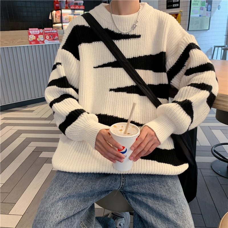 

Мужские осенне-зимние Новые пуловеры с круглым вырезом Модные контрастные Мужские приталенные Повседневные вязаные свитера D26
