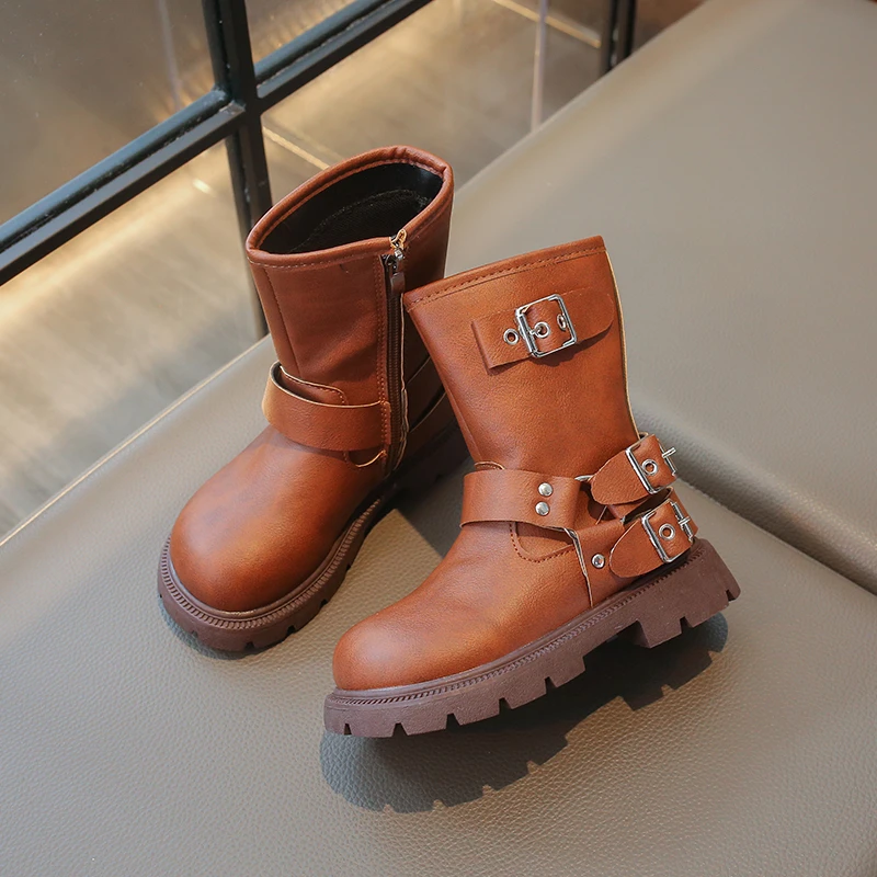 Girls Mid Calf Boots Autumn Breathable Soft Sole School Shoes