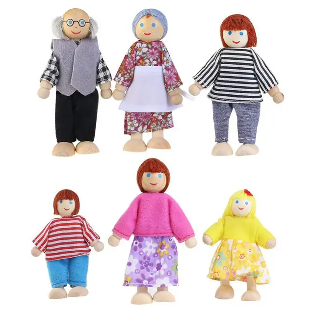 Wooden Happyed Familyed Dressed Puppet Flexible Joints Doll Kids Toy Birthday Gift 2