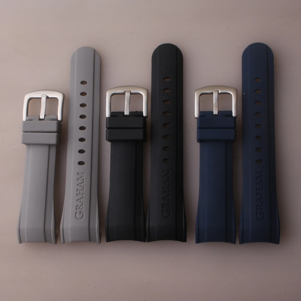 

Watch Band For Graham Racing Timing Series Sports Waterproof Silicone Men's Watch Rubber Watch Strap 24mm WatchBands Black Grey
