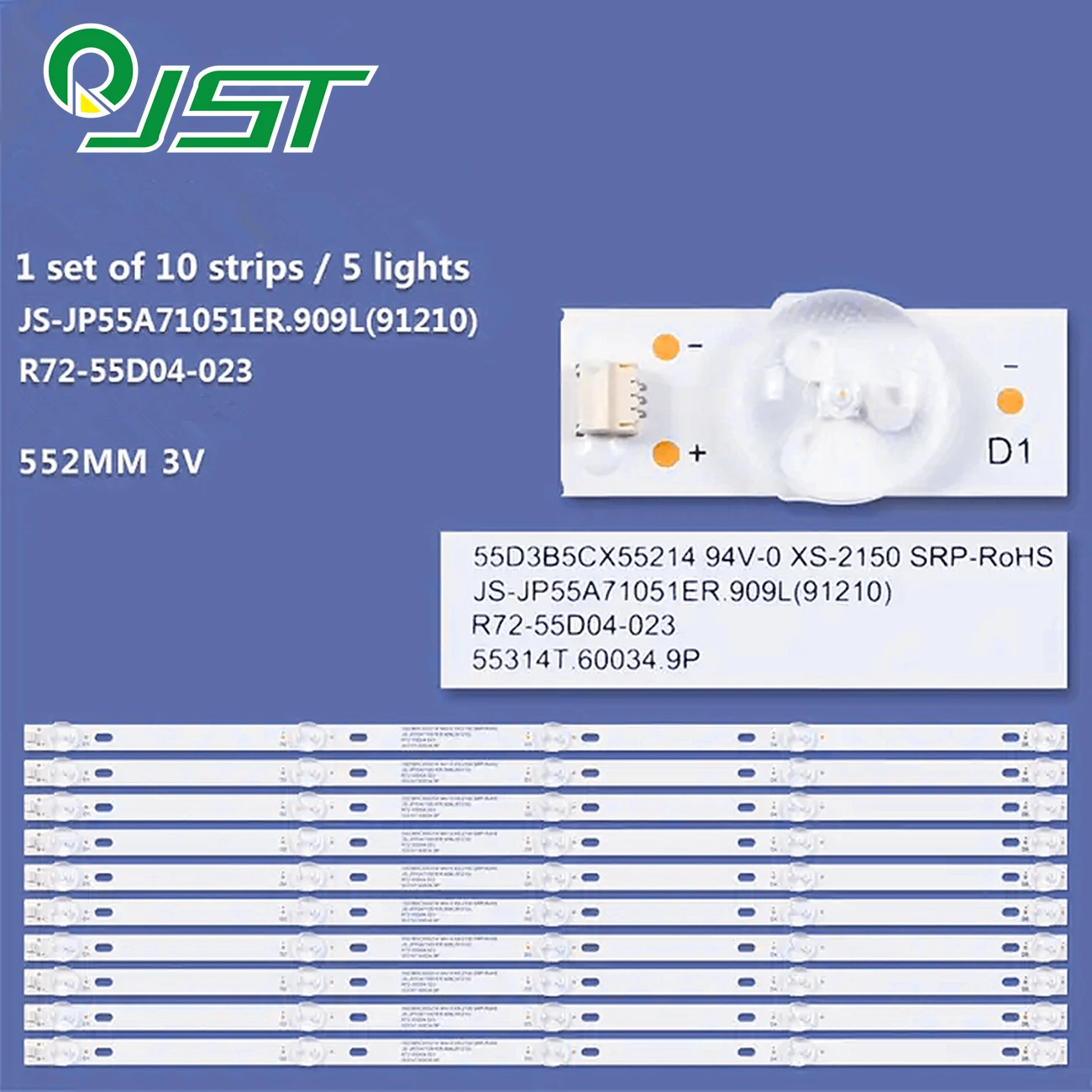 10pcs/Kit LED Strips K55DLJ10US 55D3B5CX55214 JS-JP55A71051ER.909L (91210) R72-55D04-023 553141T.60034.9P HV550QUB-F84