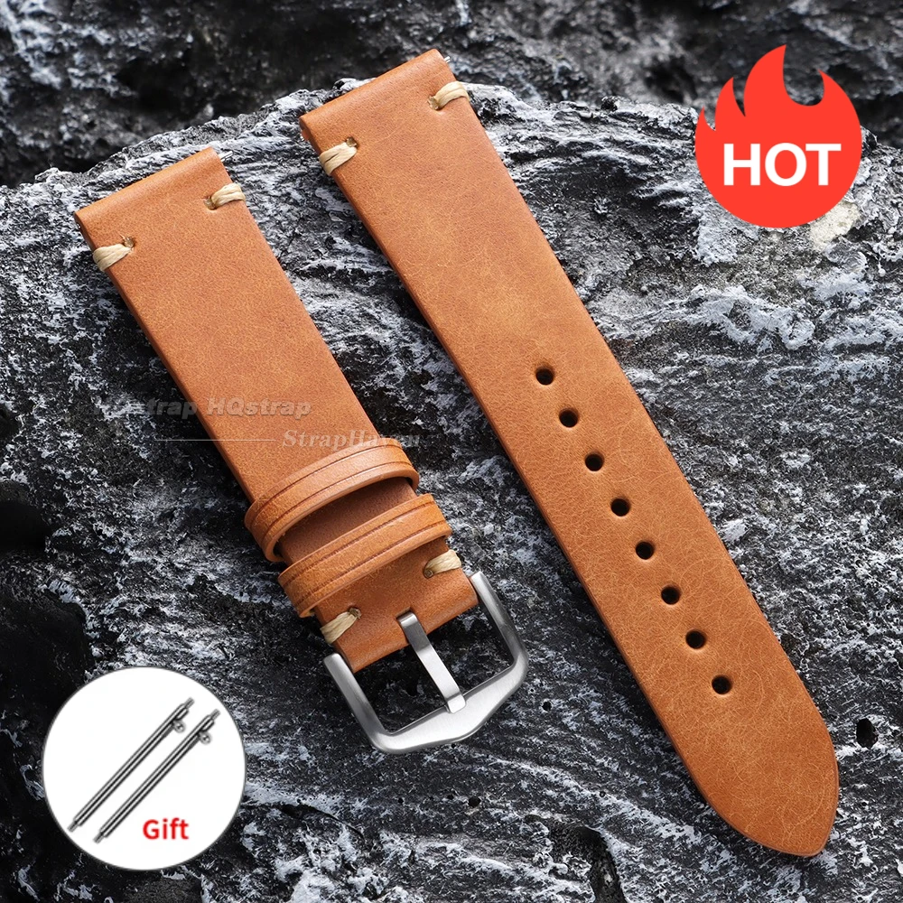 Classic Cowhide Leather Watch Strap - Quick Release Wrist Band Accessories