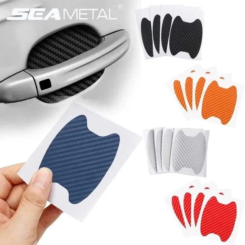 Car Door Stickers 4Pcs Car Styling Mouldings Sticker Carbon Fiber Scratches Resistant Cover Auto Handle Protection Film