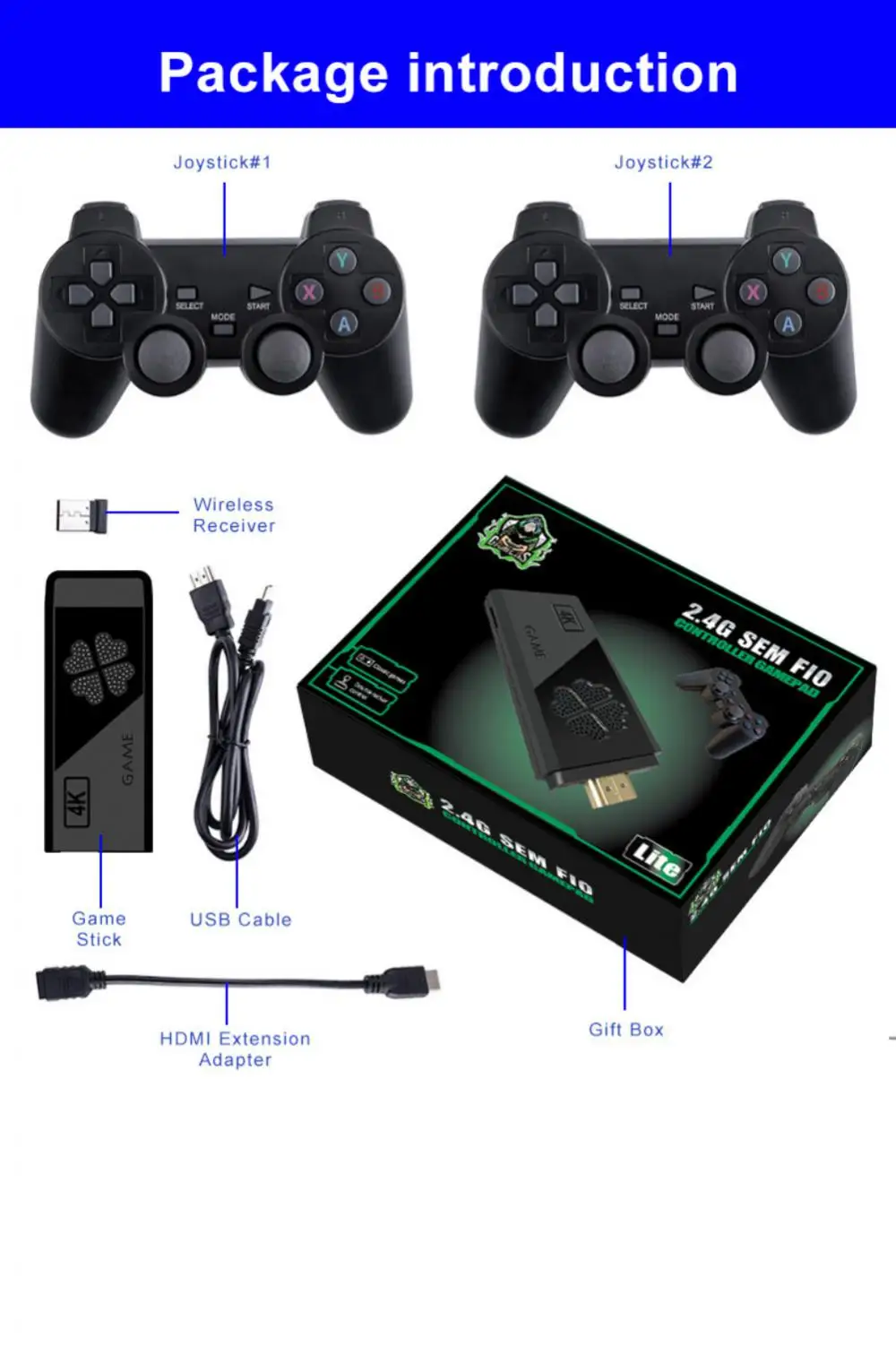M8 II Mini 2K/4K Game Stick Two Players Video Game Console 10000 Free Games Wireless Gamepads For 8/16/32/128 bit retro games