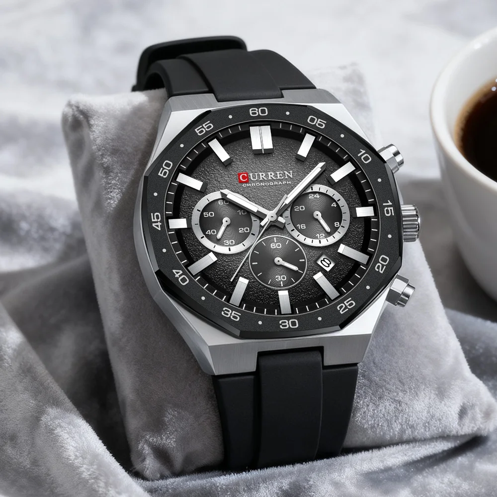 Men's Sports Chronograph Wristwatch With Black Silicone Band Auto Date Luminous Hands Light Quartz Watch For Men_voghion.com