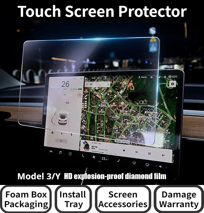 Screen Protector For Tesla Model 3 Y Car Navigation Screen Center Control Screen Glass Film Tempered Glass Anti scratch Protection Film