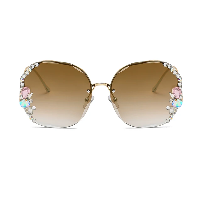 Luxury Fashion Oversized Rimless Sunglasses Women Fashion Brand Designer Big Frame Diamond Square Sun Glasses For Female 5
