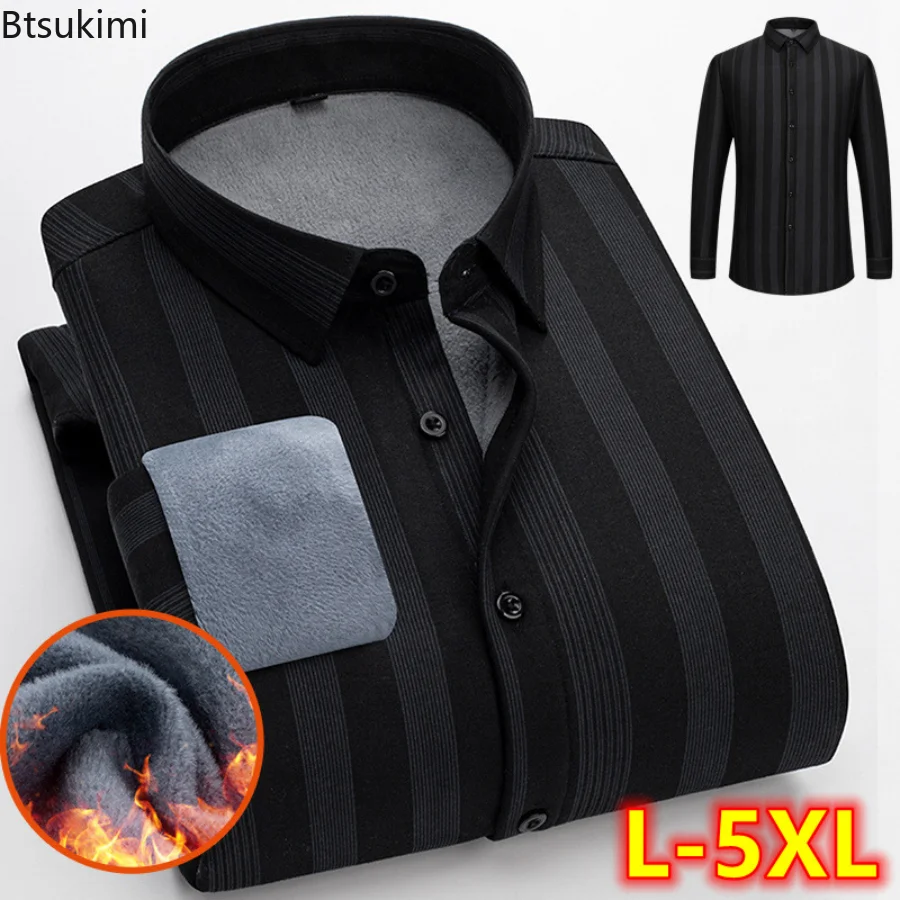 

New 2023 Autumn Winter Warm Shirt for Men Long-sleeved Velvet Thick Casual Plaid Middle-aged and Elderly Father's Shirt Velvet