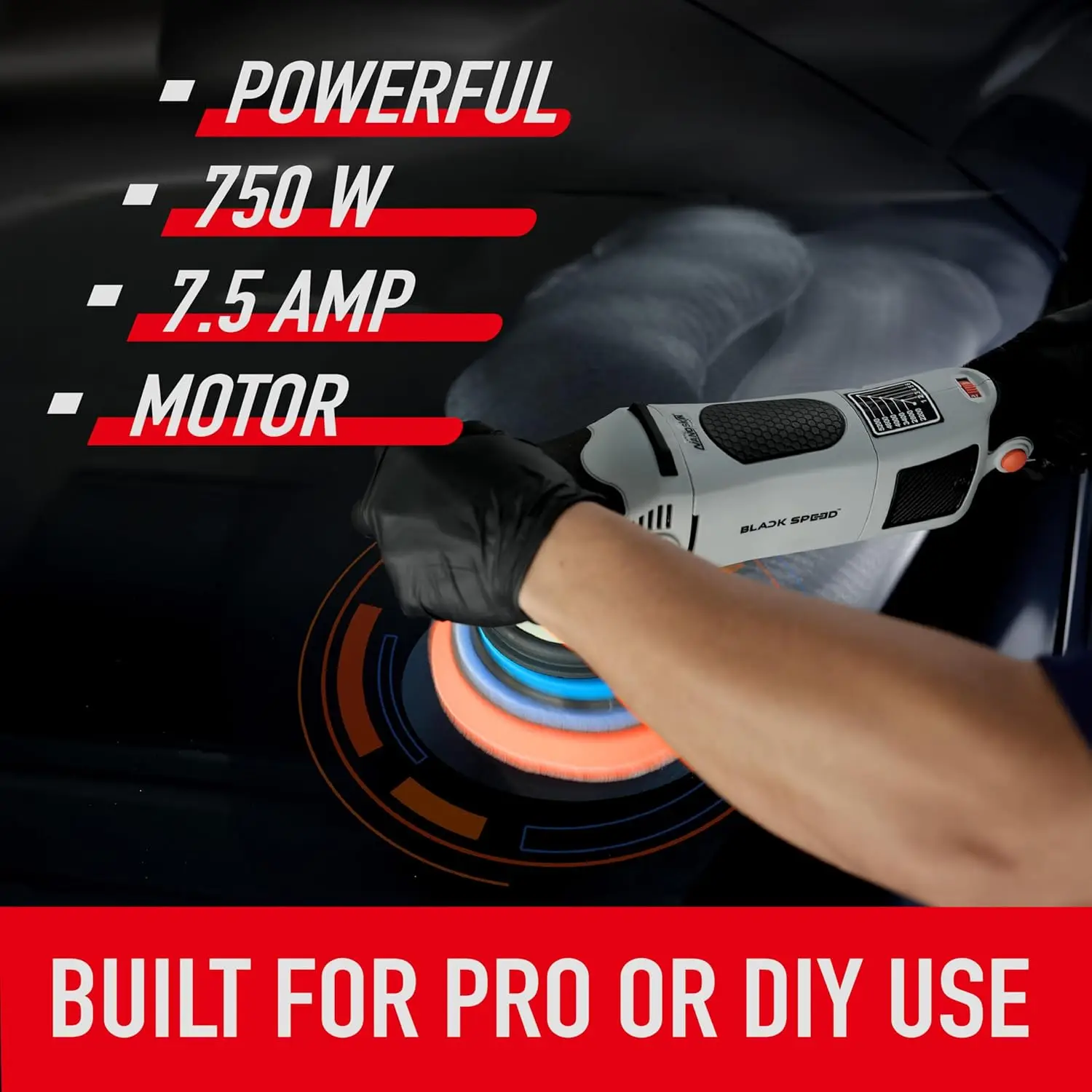 21mm Long-Throw Random Orbital Polisher-750W 7.5-Amp Motor Bearing Construction Vented Flexible Backing Plate