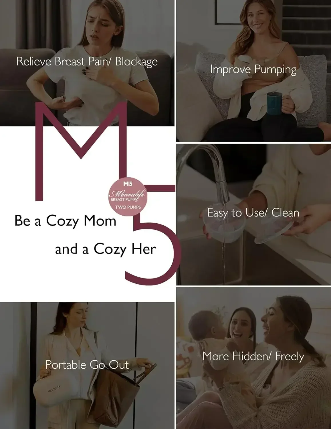 Hands Free Wearable Breast Pump of Baby Mouth Double-Sealed with 3 Modes 9 Levels Electric Breast Pump Portable