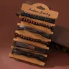 Conjunto de 6 piezas para hombre, pulsera trenzada de piel de vaca, multicapa, Estilo Vintage