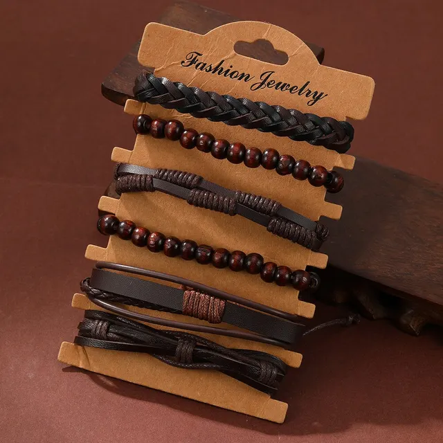 Conjunto de 6 piezas para hombre, pulsera trenzada de piel de vaca, multicapa, Estilo Vintage
