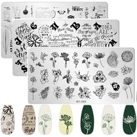 Leaves Flower Nail Art Stamping Plates Triangle Drawing Template Geometric Stripe Line 3D Image Stencil Mold Printing Tools 1