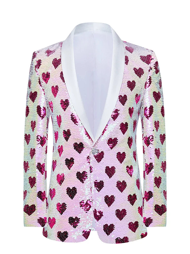 

Men's Slim Love Sequins Print Suit Model Show Theme Party Stage Performance Dress Nightclub Male Singer Dance Outfits