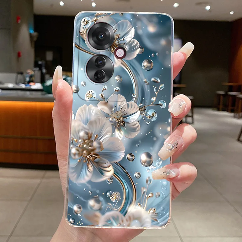 OPPO Reno 11F / Reno 11A 케이스 투명 고급 패션 나비 꽃무늬 소프트 TPU 실리콘 커버 (OPPO Reno11 F A 폰 케이스용)