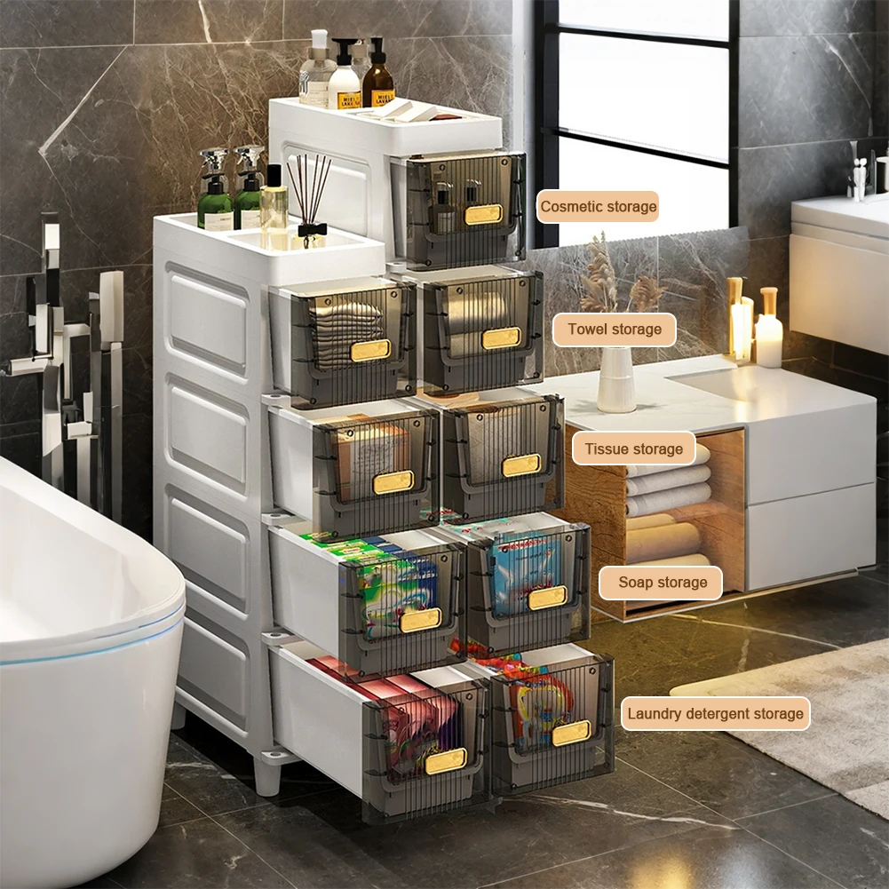 Narrow Toilet Storage Cabinet 4/5 Tier Waterproof Narrow Toilet Drawer Closestool Crevice Rack for Small Spaces Bedroom Bathroom