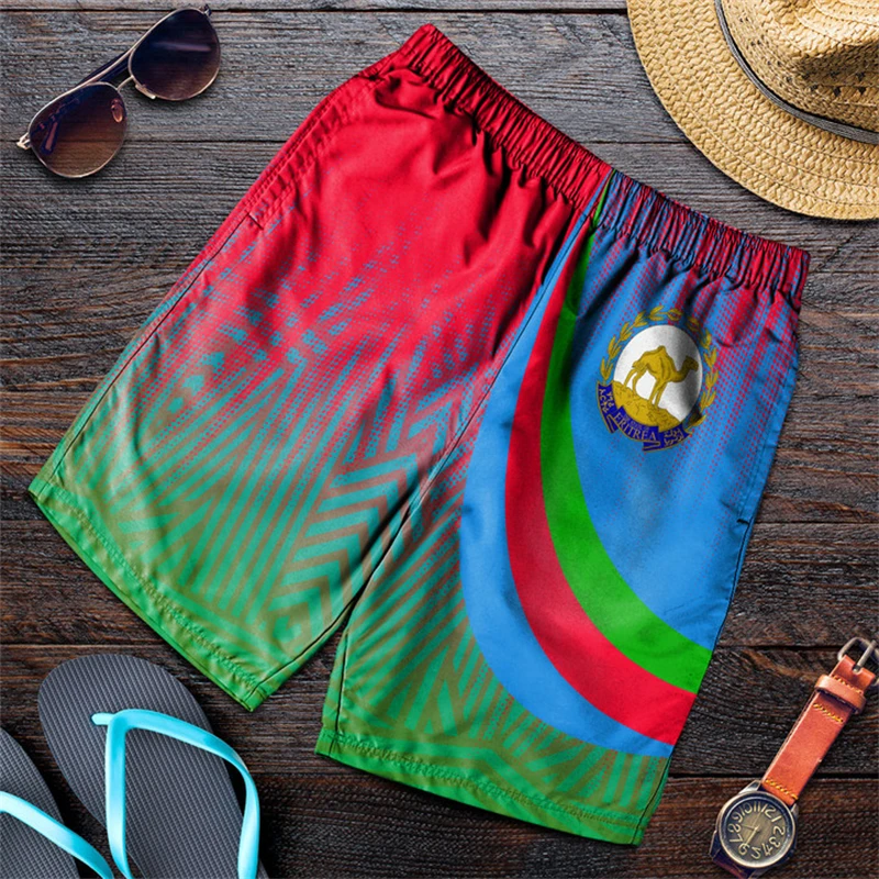 

Africa Country Eritrea Map Flag 3D Printed Short Pants For Men Clothes National Emblem Dromedary Beach Shorts Hawaiian Trunks
