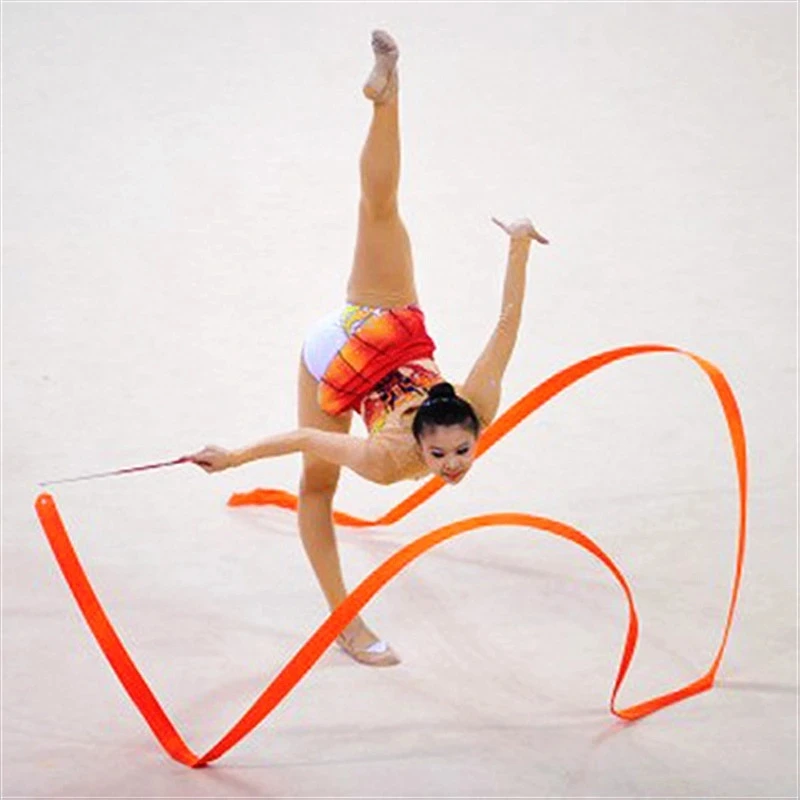 Gymnastics Ribbon 2M/4M Colorful Gym Ribbons Dance Ribbon Rhythmic Art Gymnastic Ballet Streamer Twirling Rod Stick For Gym Training Professional