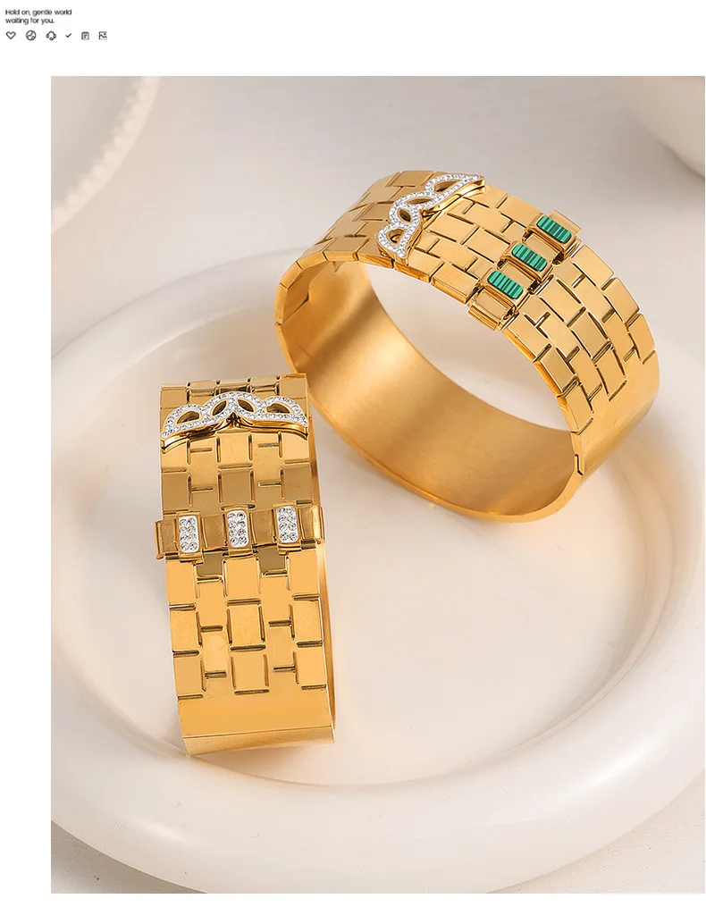 Dickes Edelstahl-Armband für Damen, modisches Türkis-Kristall-Armband, hochwertiger edler Schmuck, Accessoires, Verkauf – Detail 7