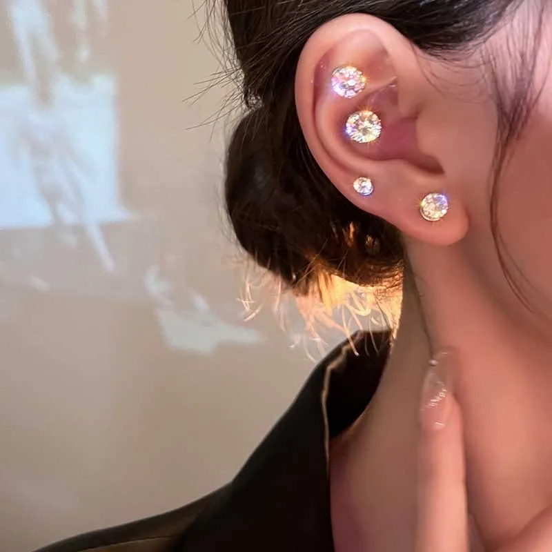 Fashion Elegant Crystal Magnetic Ear Clip For Women Zircon Round Love Heart Stud Earrings Without Piercing Jewelry