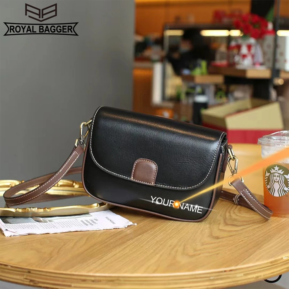 

Royal Bagger Shoulder Messenger Bag for Women Fashion Top Layer Cowhide Rectangular Bag Genuine Cow Leather Female Bag 6236