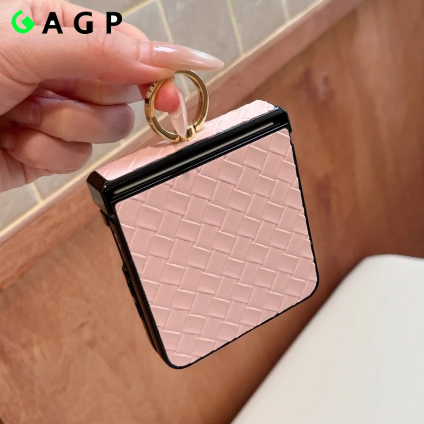 Premium PU Leather Flip Ring Holder Case with Hinge Protection Cover
