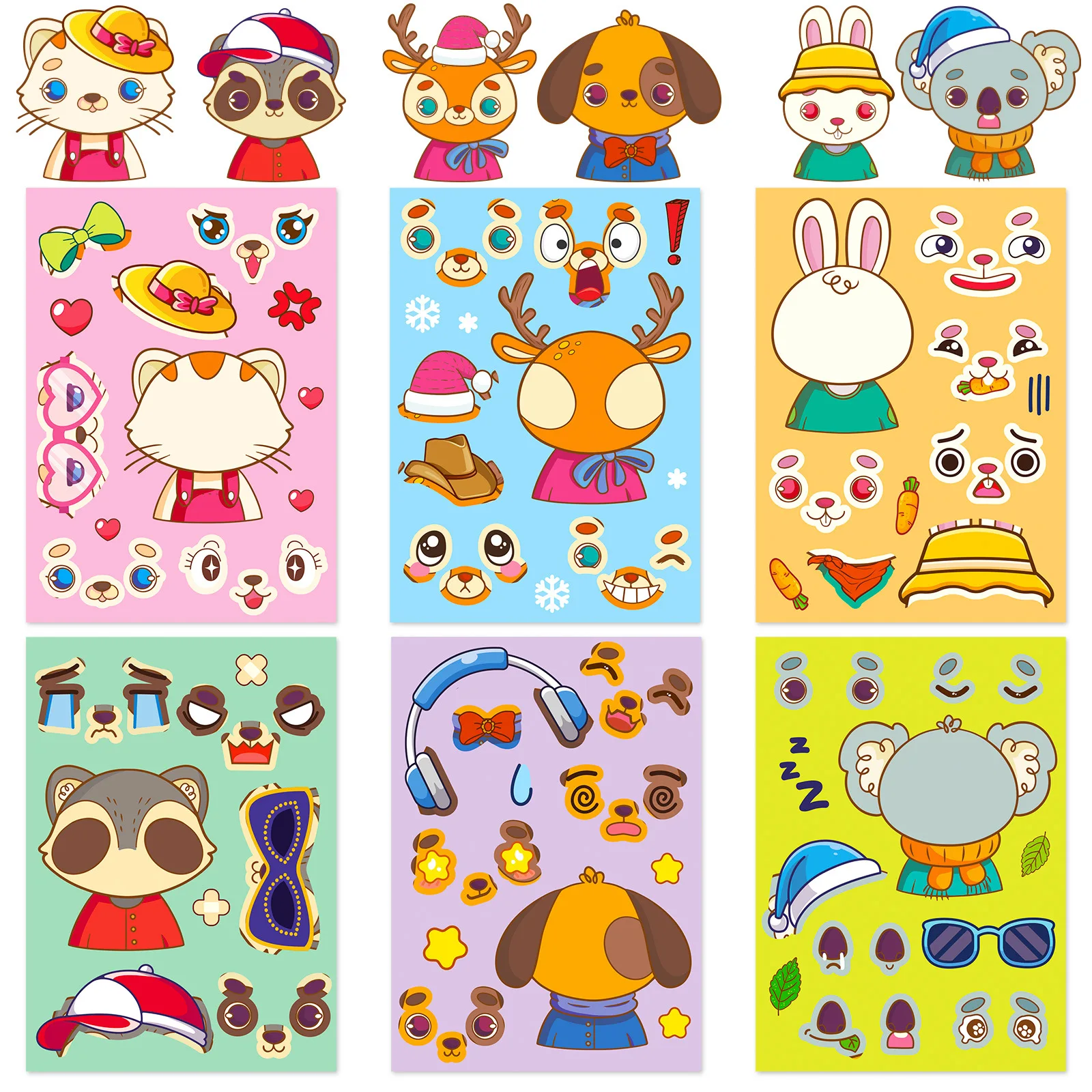 

6/12/18PCS Pastoral Animal Face Changing Stickers Fun DIY Puzzle Toy Puzzle Stickers for Children