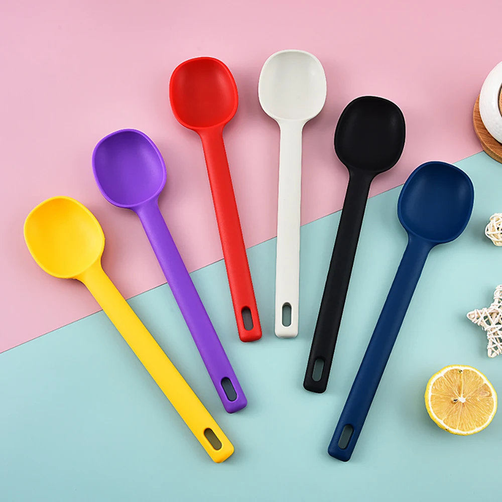 Silicone Salad Stirring Spoon Heat Resistant Shallow Mouthed Soup Spoon non Stick Pot Kitchen Baking Tool 1PC