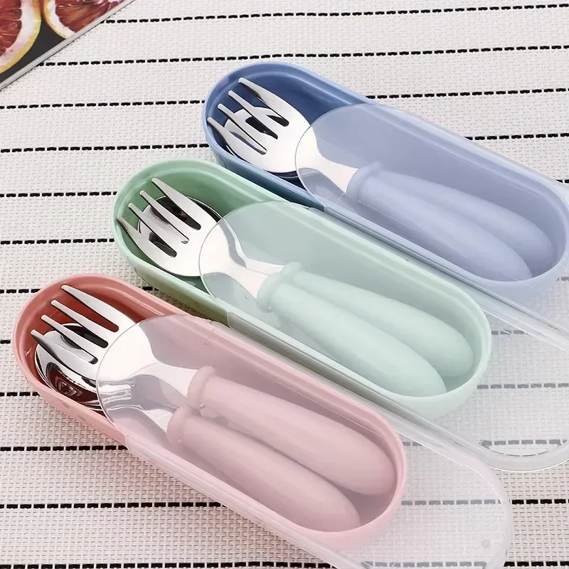3 pcs Spoon and Fork Case Cartoon Portable Table Utensils Round Handle Spoon and Fork Case