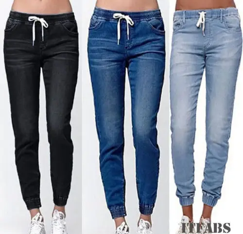 

Women Summer Thin Lantern Skinny Pencil Pants Casual Trendy Elastic High Waist Jeans Female Drawstring Denim Pants