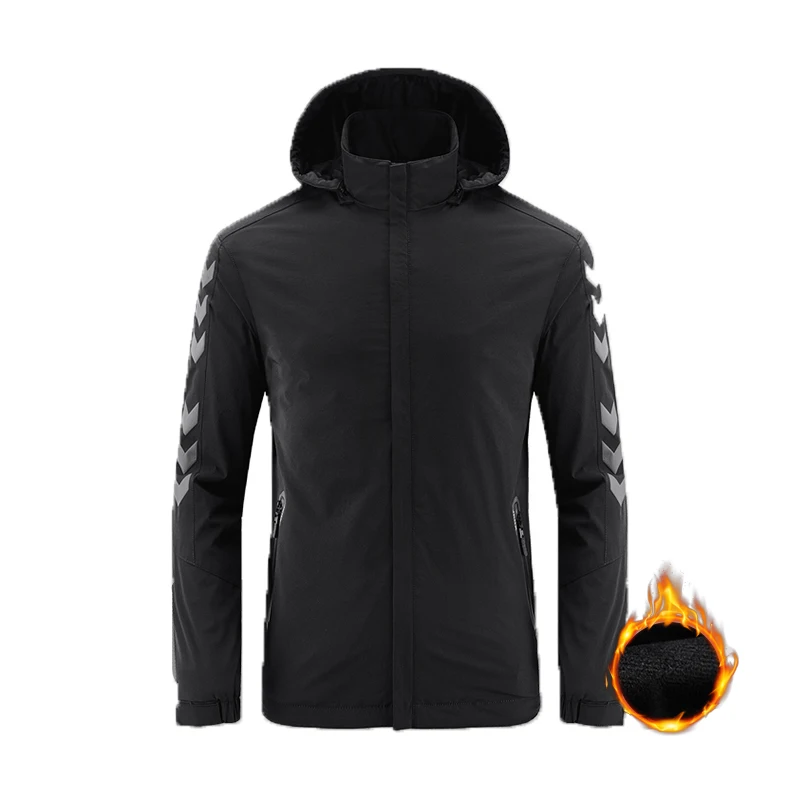 

2023 Men Autumn Winter Solid Color Fleece Warm Detachable Hooded Jacket Men Outdoors Casual Windproof Printing Jacket Male Coat