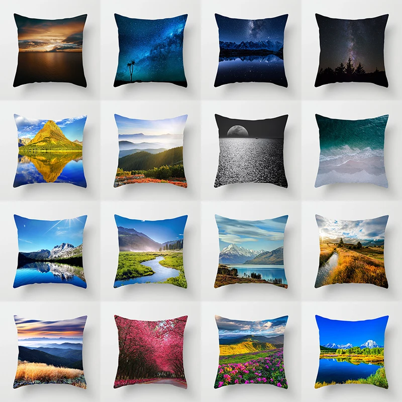 

Night starry sky natural landscape printed pillowcase living room sofa ornaments office seat cushion cover home decoration