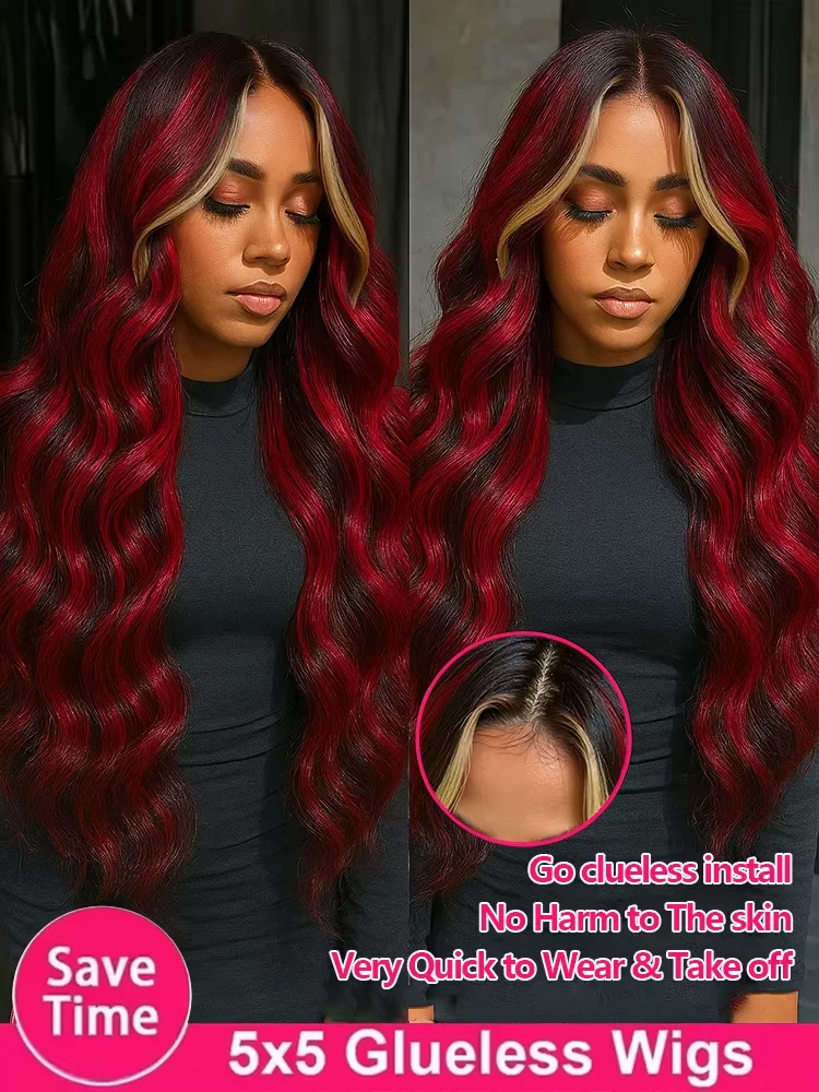 200 Density 1B/27/Red Wig 30 Inch Highlight 5x5 Glueless 99J Burgundy Body Wave Colored Transparent Lace Closure Wigs Human Hair 2
