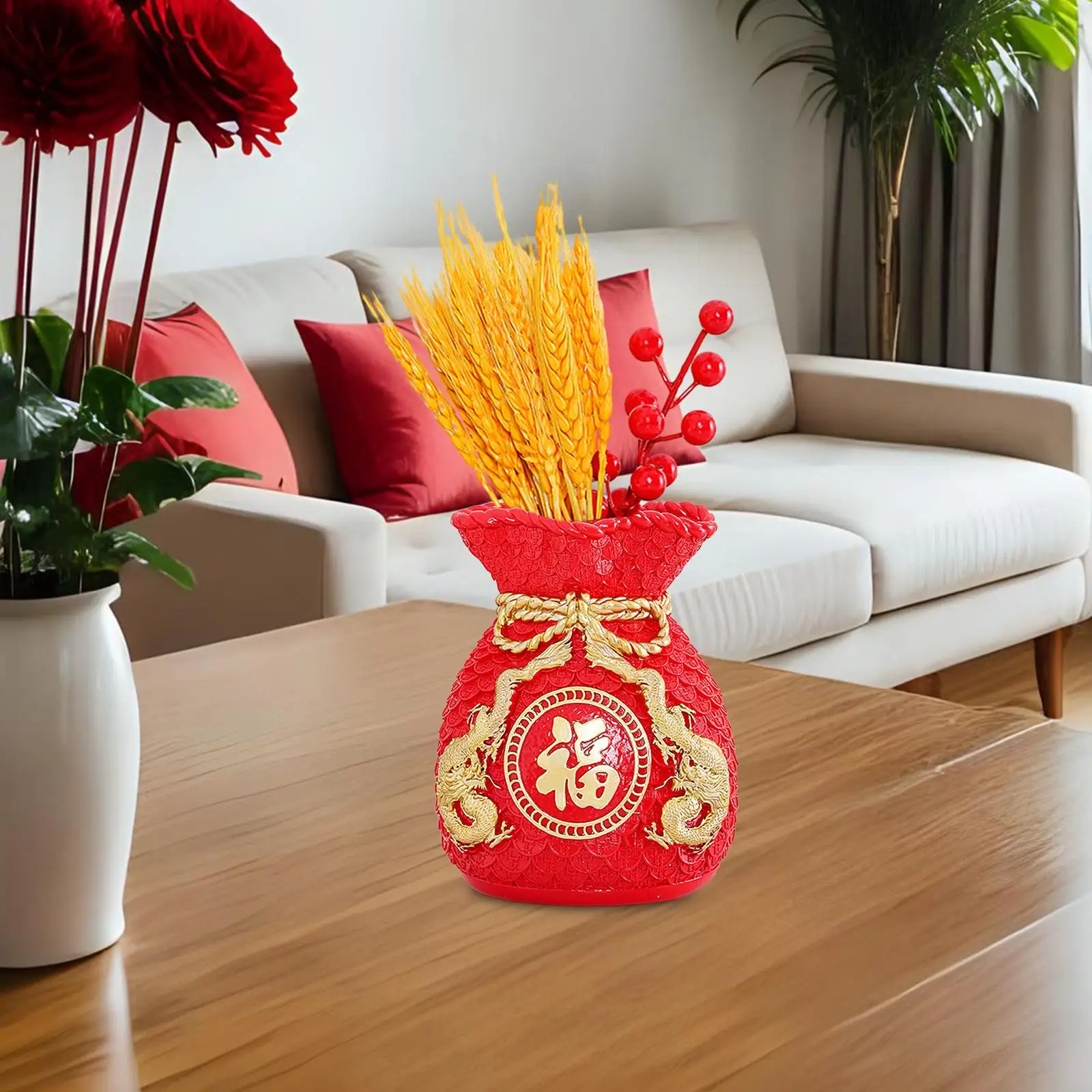 Chinese New Year Feng Shui Blessing Bag Vase Decor Decorative Traditional Statue