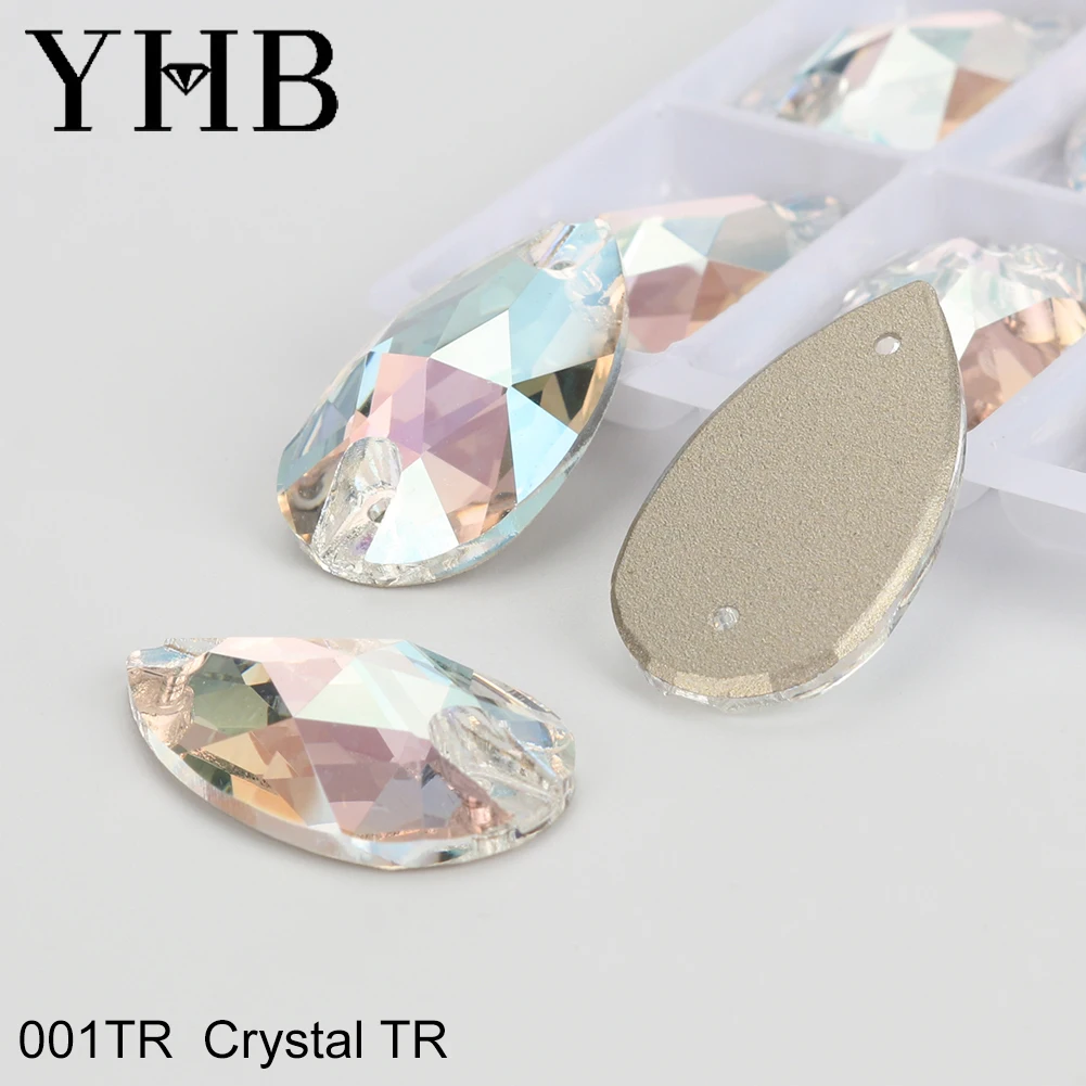 YHB TR 드롭 미스트 새틴 실크 시암 글래스 크리스탈 AB 바느질용 스톤 플랫백 바느질형 라인스톤 의류, 가방용 H6230