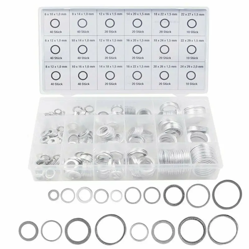 450pcs Universal Aluminum Seal Gasket O-Ring Set Muti-function O-Ring Set 6/8/10/12/14/16/18/20/22/24mm For Cars