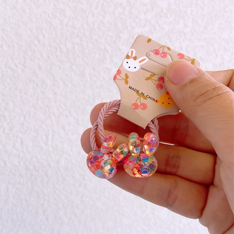 1 Satz Frühlings farbe niedliche elastische Haar bänder für Kinder Blumen haargummi mädchen Cartoon Hase Haar Gummiband Baby Haarschmuck – Detail 8