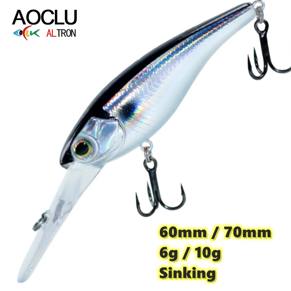 AOCLU Schwebender Jerkbait Crankbait Minnow 60mm 6g 70mm 10g Shad Harter Köder Tieftaucher Tiefe 2-4m Angelköder Weitwurfköder
