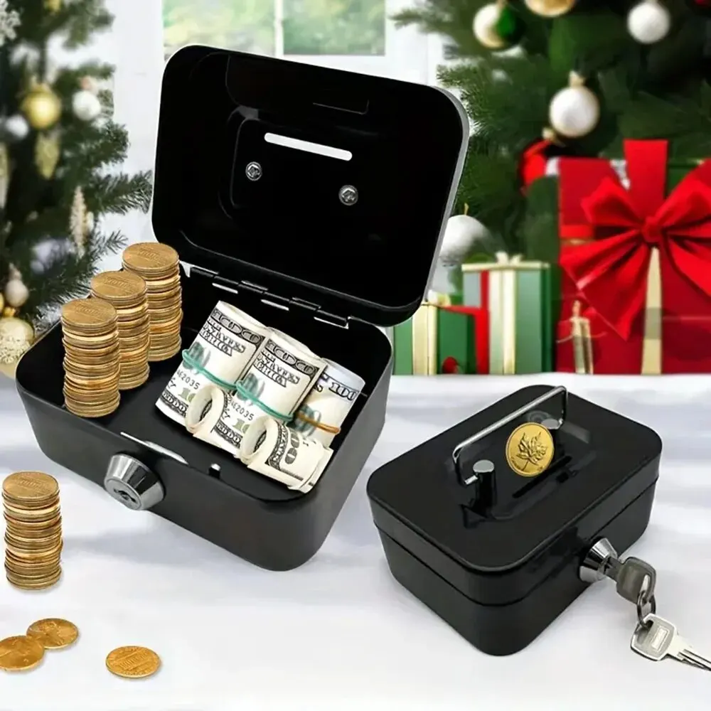 Safe Box Cash Box Piggy Bank Metal Lockable Coin Box Kids