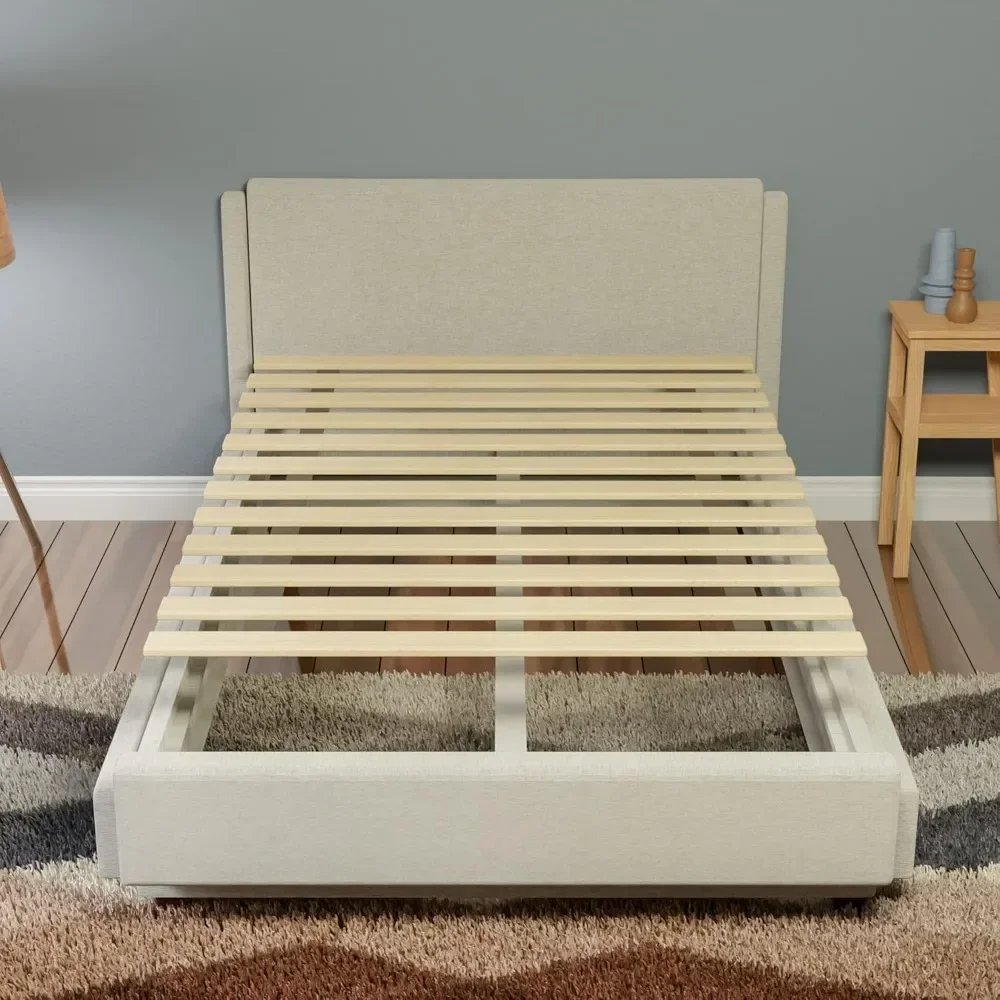 0.68 inch horizontal wooden double layered bed board, enhanced mattress support, queen size (60.5 "), beige 2